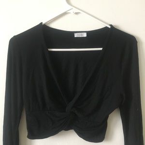 TOBI Twisted Black Long-Sleeve Plunge Crop-Top